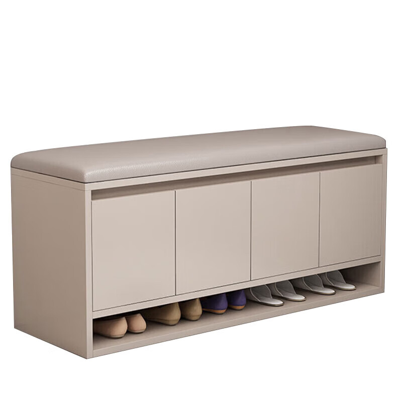 Zhengyi spot quick-release solid wood shoe-changing stool at the entrance of the home entrance hall cabinet that can be seated and stored with soft bags, short shoe cabinet, milk coffee color (120*35*50cm)