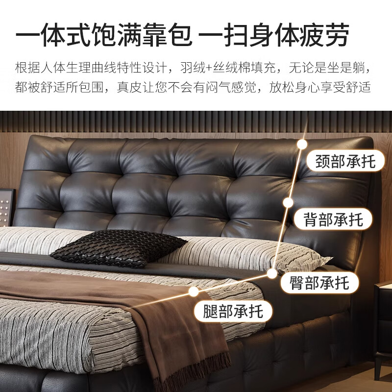 Fatima Lawrence Cloud Leather Bed Master Bedroom Large Bed Soft Covered Wedding Bed Italian Minimalist Double High Box Bed Single Bed 1.8*2 Meter Frame Bed Stable and Not Shaking