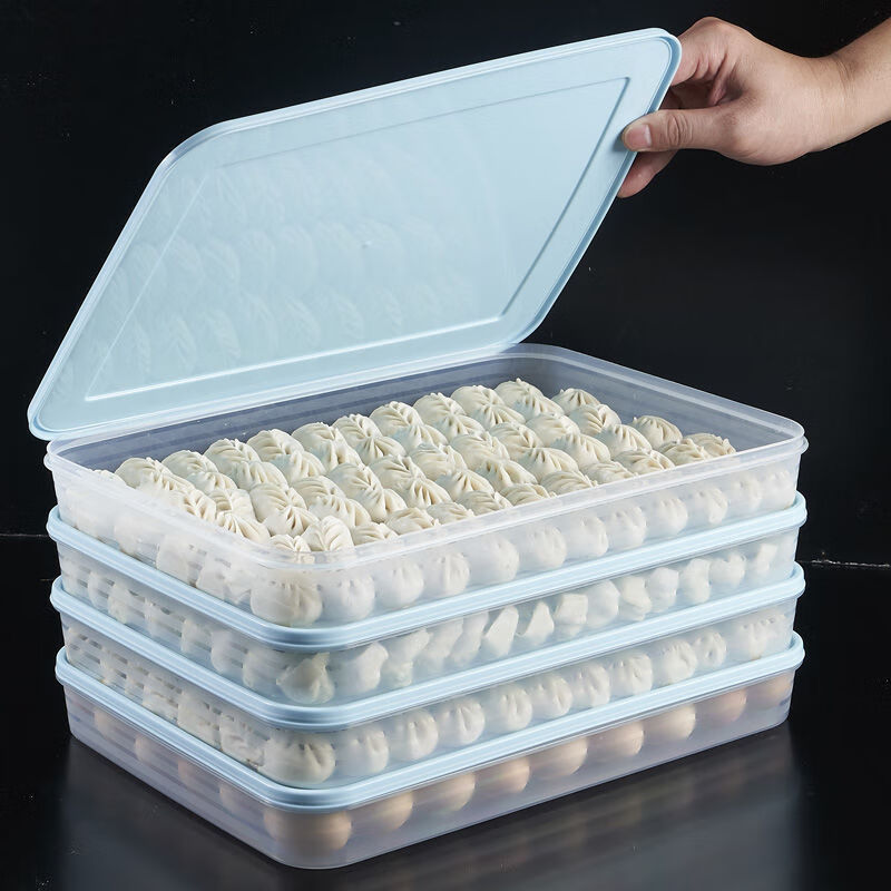 Qinkai dumpling box kitchen refrigerator crisper multi-layer quick-frozen dumpling storage box household frozen box egg box dumpling box Nordic blue small size 3 boxes 3 lids