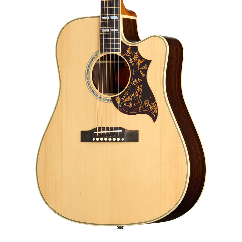 Epiphone Hummingbird Deluxe EC NA wood color full single cutaway electric box luxury acoustic guitar