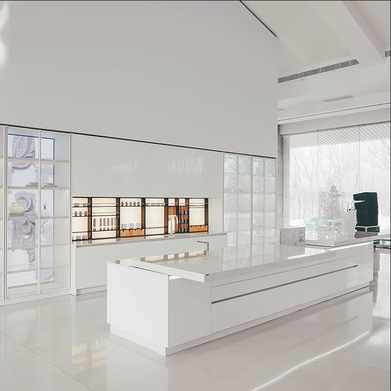 Oluoxun customized Boloni open kitchen Como integrated cabinet custom modern simple quartz stone countertop kitchen cabinet