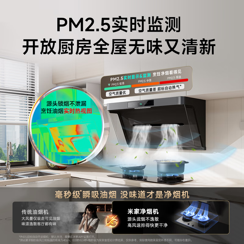 Mijia Xiaomi range hood hood purifier P1 trade-in for new large suction level one energy efficiency door-to-door installation natural gas stove set free of disassembly and cleaning MJ04CY