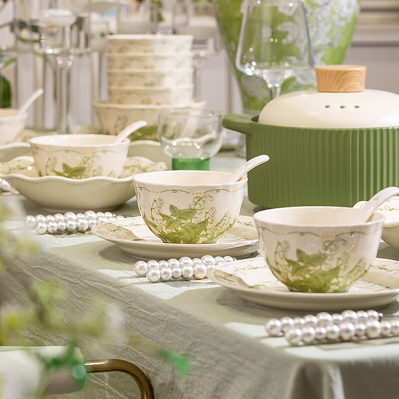 Banshu Bowl and Plate Set Home Light Luxury High Value Ceramic Bowl and Plate Tableware Set 2025 New Housewarming Gift Tableware 10 People Food 42 Pieces Comes with Soup Bowl Gift Box Damaged Package Reissue