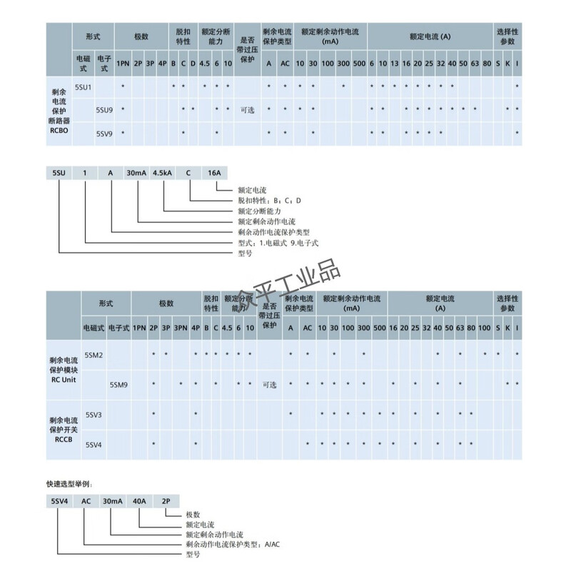Siemens 5SV series miniature leakage protection circuit breaker A/B leakage protection 2P 30mA 16A-80A 5SV33 5SV3321-4 2P 16A B leakage current 30mA 2P