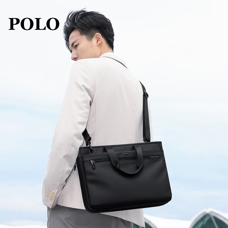 POLO business briefcase men's expandable handbag 14/15.6 inch computer bag conference document bag shoulder bag