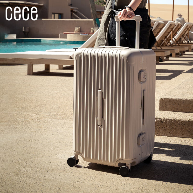 Cece suitcase women's large capacity thickened aluminum frame suitcase male student trolley password suitcase oatmeal color 26 inches