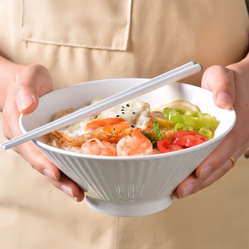 7-inch pure white vertical pattern bamboo hat bowl household ceramic tableware noodle bowl vegetable bowl ceramic bowl 4 pure white 7-inch vertical pattern bamboo hat bowl