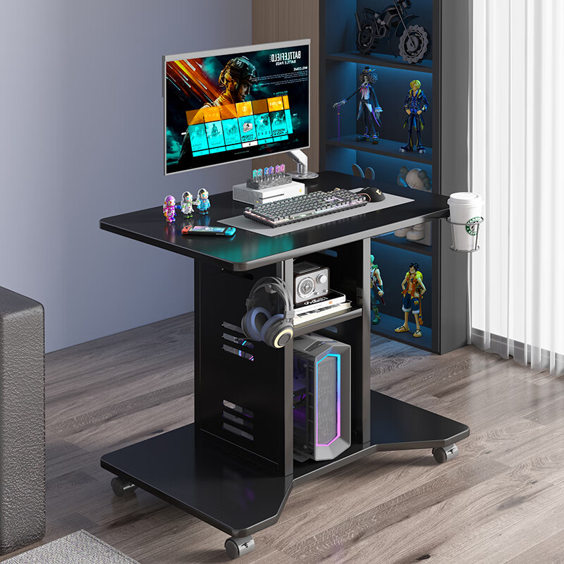 Zuoyin solid wood desktop computer desk notebook e-sports table small movable small table dormitory home bedroom bedside table Jingcang straight hair obsidian black 80*60*75cm