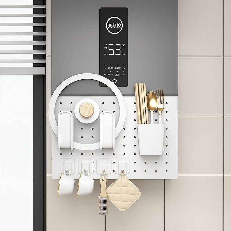 Harvest kitchen pipe shielding cover without drilling hole plate wall-mounted natural gas pipeline baffle gas water heater to hide the ugly hook style 35*30*15 round hole splicing style hole cover 4 hooks included