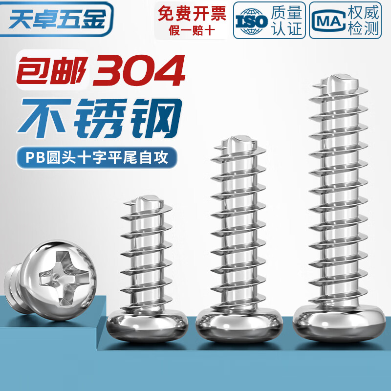 Tianzhuo Hardware PB 304 stainless steel cross round head flat tail self-tapping small screws electronic pan head wood screws M2M3 M5*6-80 pieces