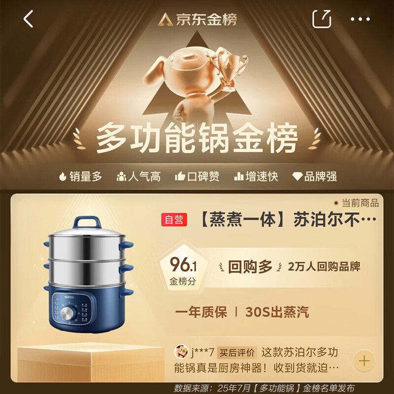 SUPOR electric steamer, household multifunctional electric cooker, breakfast steamed corn bun pot, electric hot pot 13L large capacity stainless steel steamer ZN26YK885