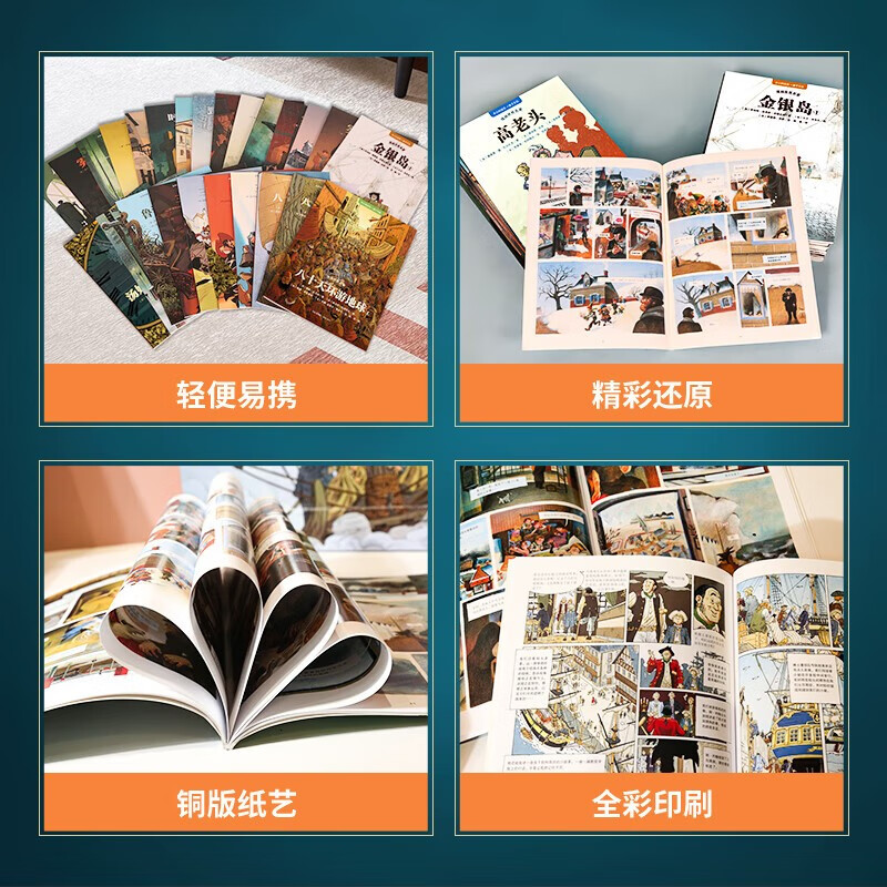 Fan Deng recommends comics world famous classics for primary school students to read extracurricular books. Gift box full set of color illustrated editions: Around the World in Eighty Days Treasure Island, Robinson Crusoe, The Call of the Wild, Wuthering Heights, Oliver Twist, half-hour comic book, extracurricular books for grades 2, 3, 4 and 5. Children's books for boys and girls birthday gifts. Green Hulu