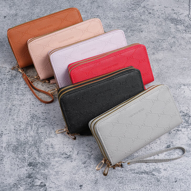 Kangaroo (KANGAROO) Light Luxury Long Women's Wallet 2025 New Fashion Large Capacity Mom Wallet Double Zipper Clutch Mobile Phone Bag Black