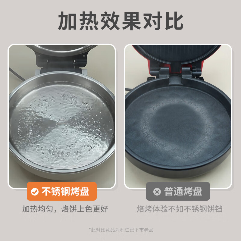 Liven Xiaogangren stainless steel electric pancake pan household 0-coated 38mm deepened 1800W double-sided heating electric pancake pan uncoated electric frying pan breakfast machine LR-B3097