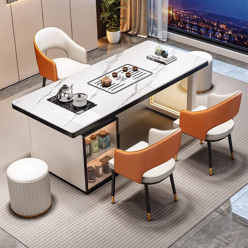 Zuoyi Jiahui modern light luxury slate tea table living room home balcony tea table office tea table and chair combination one table five chairs coffee table single tea table color optional/delivery package 1.2m