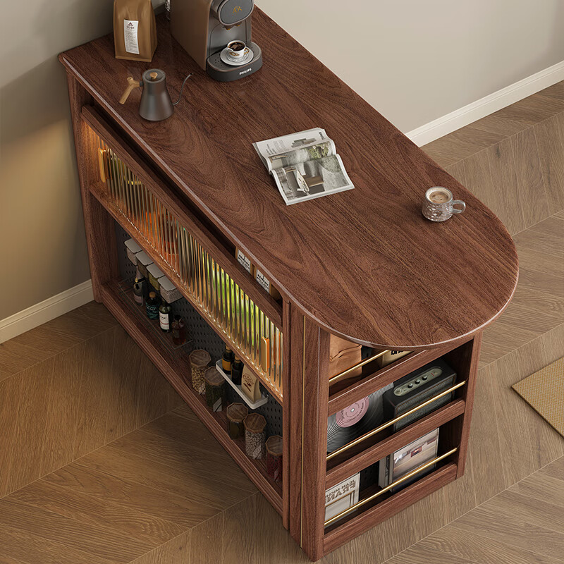 Muyuke antique solid wood bar cabinet retractable island black walnut living room home small apartment bar table sideboard bar cabinet + retractable table + storage cabinet + bar chair