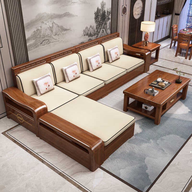 Yangyi walnut solid wood sofa combination modern Chinese style living room winter and summer dual-purpose imperial concubine storage wood furniture 1208