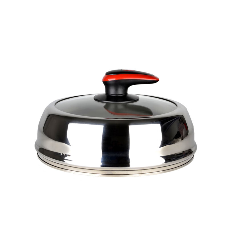 Meikejie plus high visibility stainless steel glass pot lid can stand up wok lid high arch thickened steamer lid notch flat mouth universal 26 (two-color handle) apple lid
