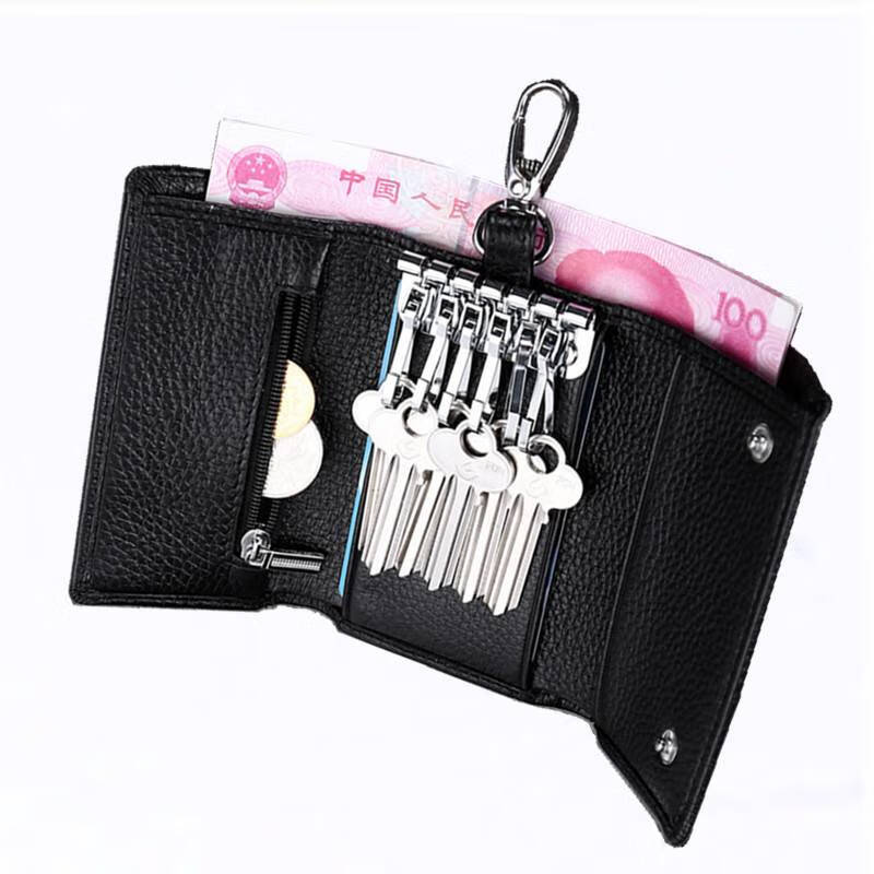 GOYN home key bag for women, multi-functional tri-fold wallet, first-layer cowhide waist hanging, practical key bag with card slot, coin purse, rose red