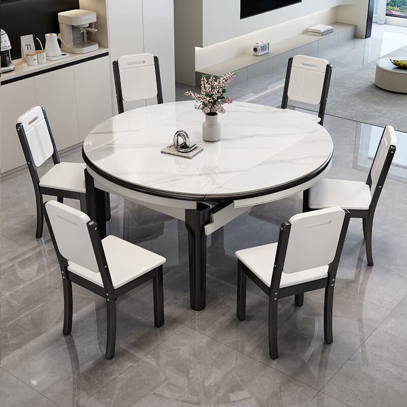 Shanglin spring dining table light luxury high-end dining table all solid wood dining table folding dining table home slate table #606 four-track all solid wood