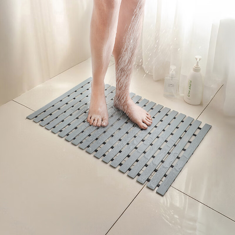 Frost Mountain PVC bathroom floor mat to prevent water accumulation, hollow heightening mat, bathtub side foot mat, shower room anti-slip mat, double-sided anti-slip, coffee color-67*43*0.7cm