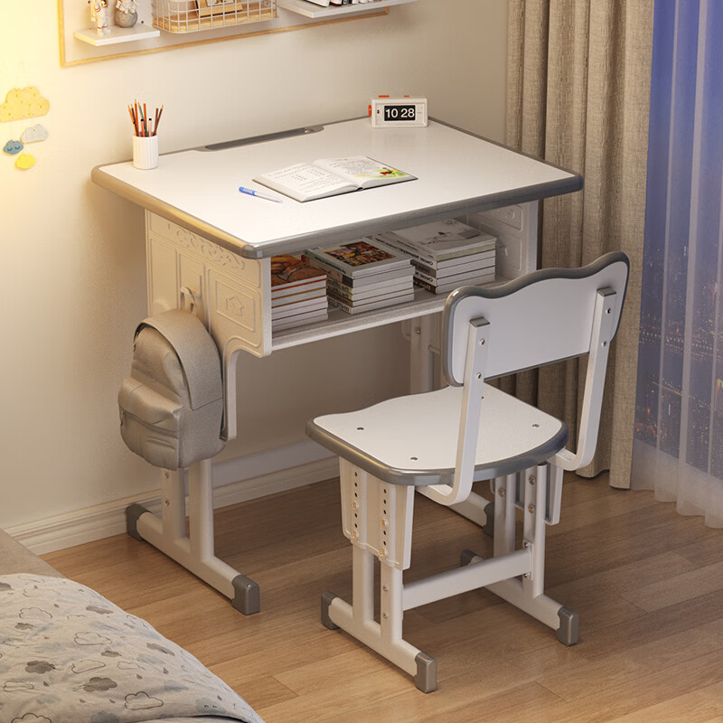 Next chapter Children's study table can be raised and lowered, primary school students' home desks, writing desks and chairs set, special desks for homework, desk and chair set, ivory white, loss momentum