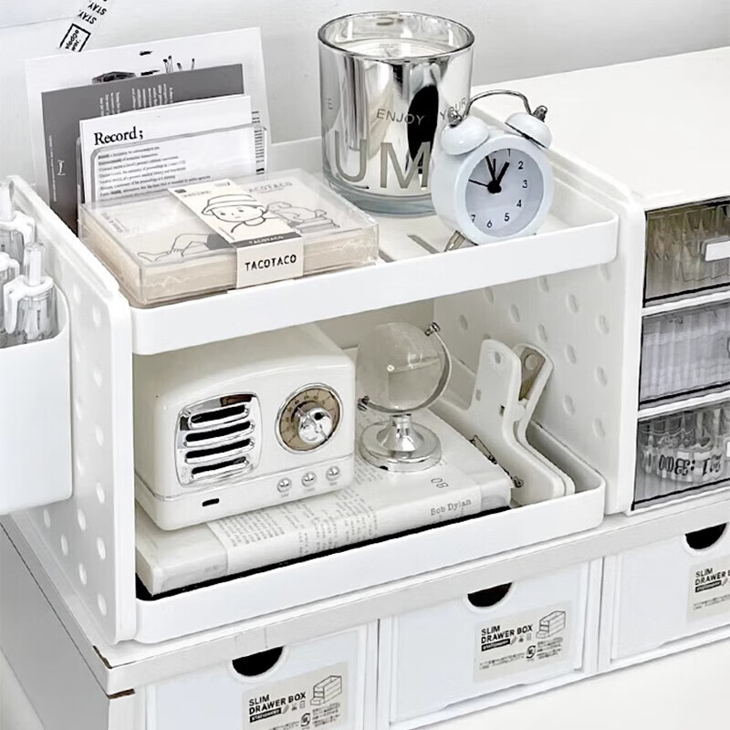 Weici desktop storage rack desk bookshelf storage rack office student dormitory bookshelf double-layer storage hole board with hook storage rack off-white 2 layers (1 bucket + 3 hooks + 1 sticker)