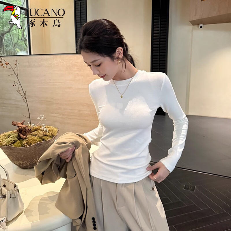 Woodpecker Right Shoulder Long Sleeve T-Shirt Women's New Autumn Advanced Slim Fit Bottoming Shirt Top Anchor Red 2XL