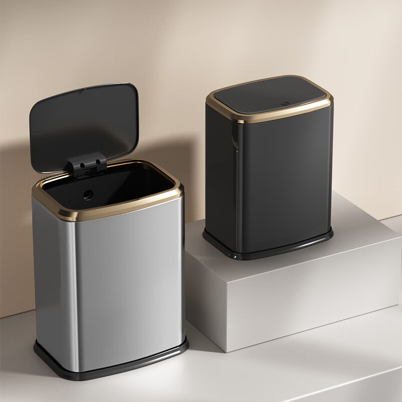 KUK stainless steel trash can 15L titanium empty silver push-type with lid bathroom toilet living room gap high appearance light luxury
