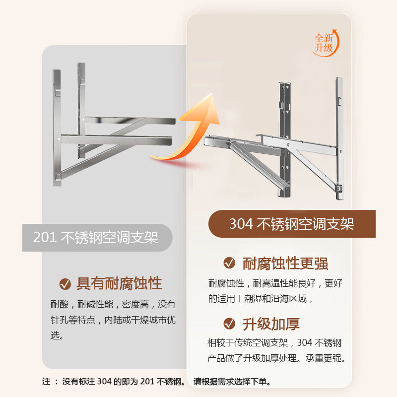 Beishi is suitable for Gree air conditioner outdoor unit bracket thickened stainless steel air conditioner shock pad bracket 201 304 stainless steel air conditioner bracket with 4 shock pads 1-1.5P universal/with extension screws