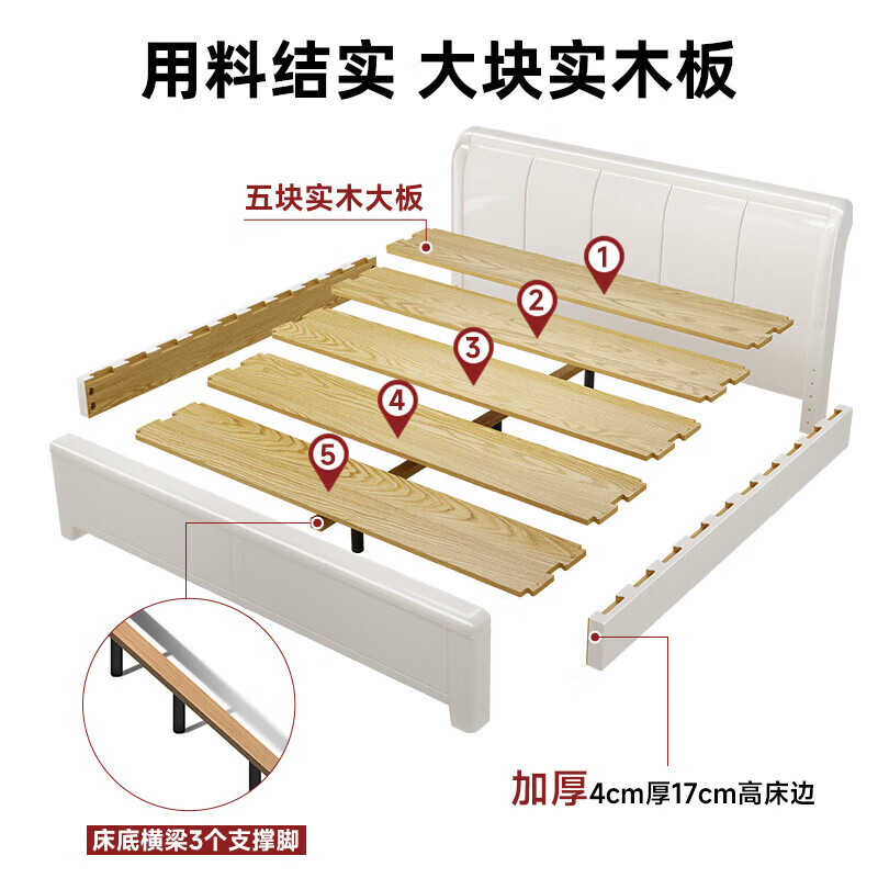 Nanzhu Bed solid wood bed cream style double bed 1.8 meters 2 meters mortise and tenon all solid wood bed master bedroom king bed MJ66#