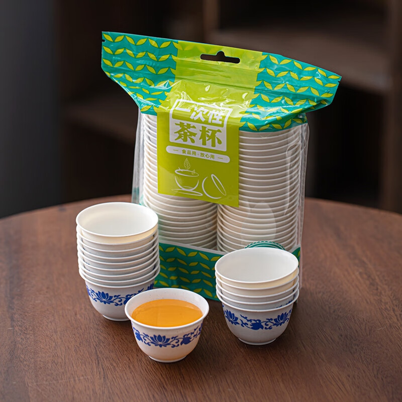 Fantasy rice husk blue and white porcelain disposable kung fu tea cup thickened anti-scalding national style small tea cup tea set hospitality items 500 pieces blue and white