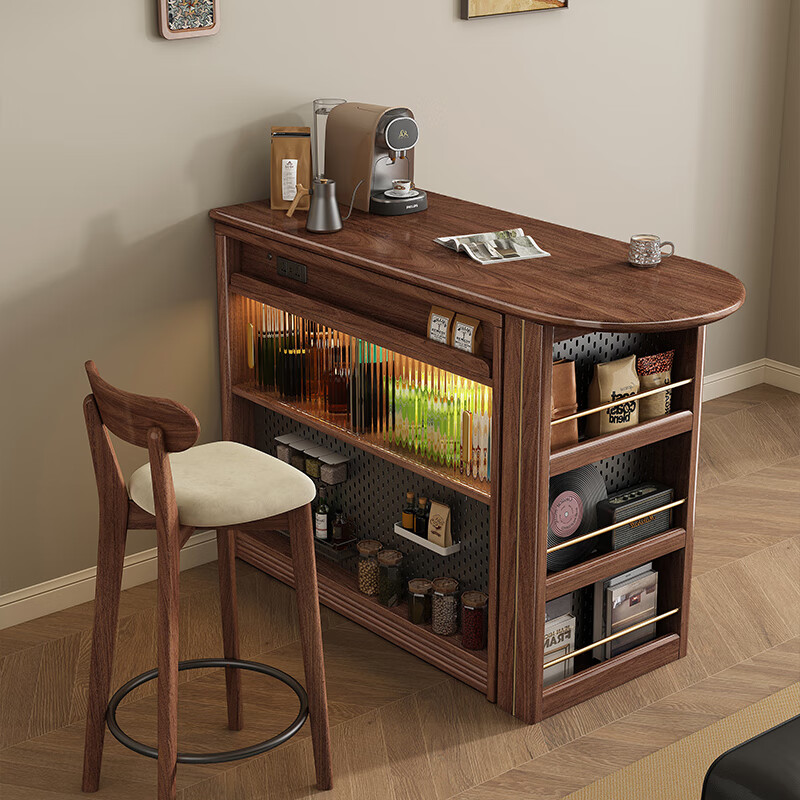 Muyuke antique solid wood bar cabinet retractable island black walnut living room home small apartment bar table sideboard bar cabinet + retractable table + storage cabinet + bar chair