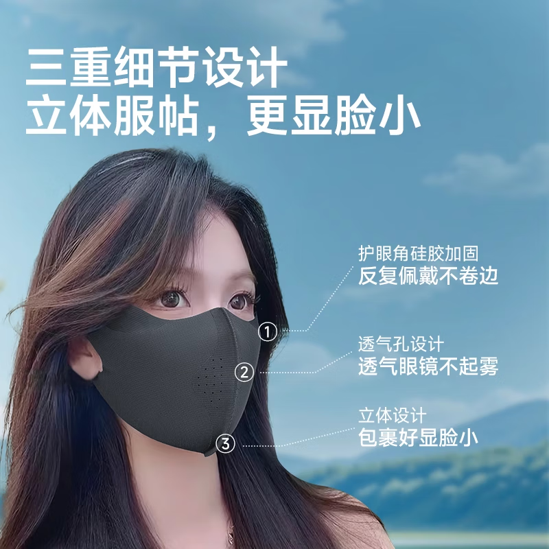 Iconi Warm Sun Protection Mask for Men and Women Autumn and Winter Breathable Anti-UV Ventilation Hole Design High-Looking Black Large Edition