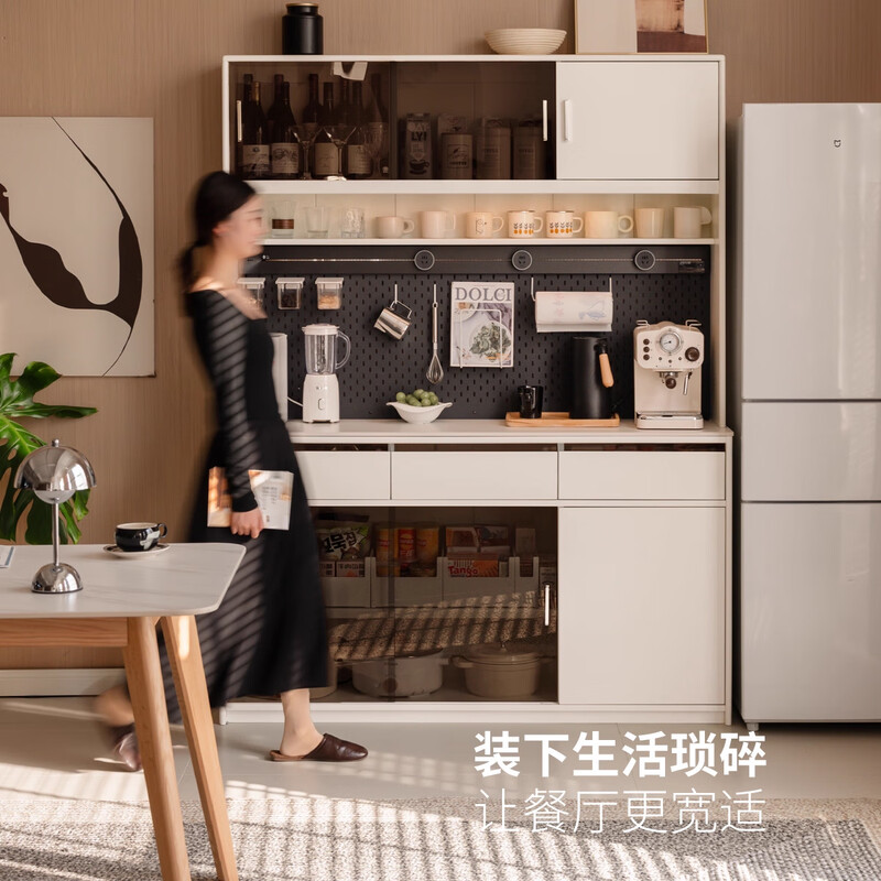 Genji Muyu Solid Wood Sideboard Restaurant Cream Style Simple Slate 1.5 Meter Sideboard + On Shelf