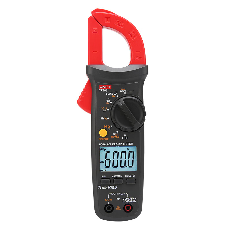 Uliide digital clamp multimeter high-precision clamp meter clamp meter automatic range anti-burn backlight NCV measurement electric meter ET203 (automatic range/AC current 600A)