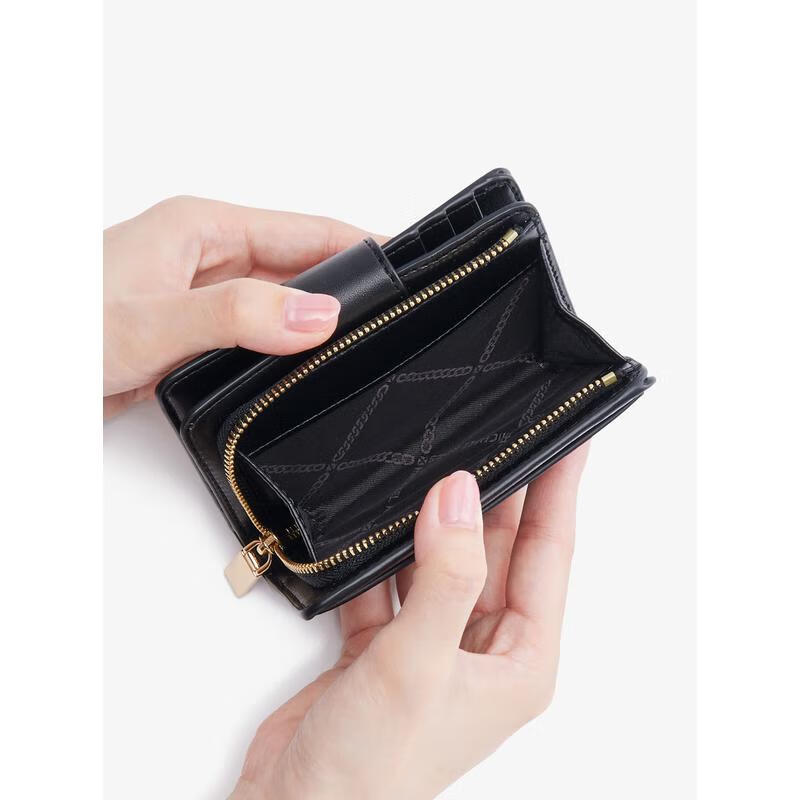 MICHAEL KORS Women's Mini Card Holder Compact, Portable and Practical Folding Wallet with Coin Bag Black F