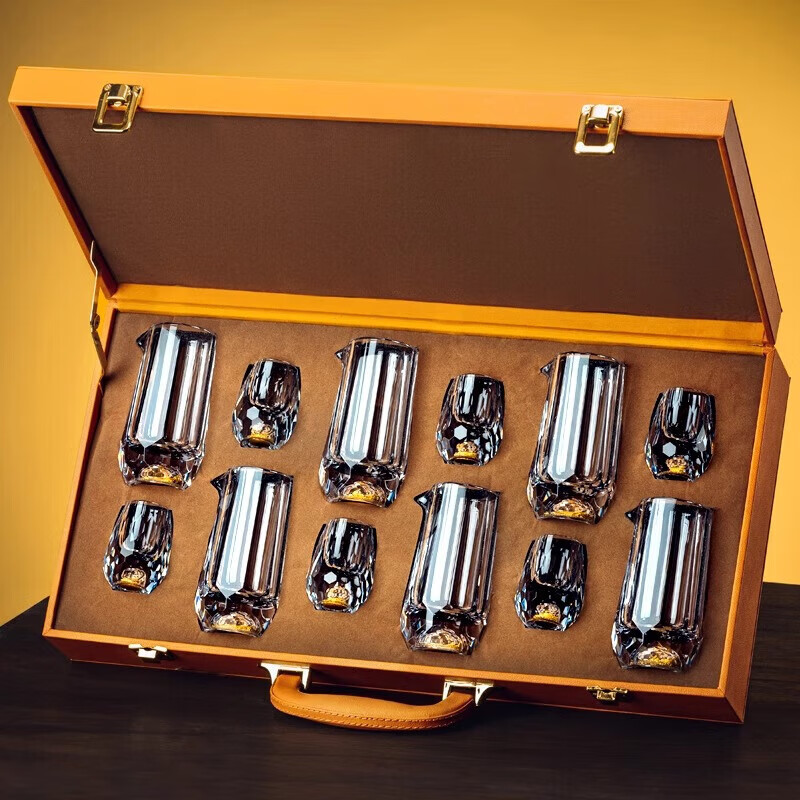 Scybe Gold Foil Crystal Glass White Wine Cup Set Home Chinese-style Small Wine Cup Two-Liang Wine Set Orange Box 6+6 Gold Foil Cup + Gold Foil Pot