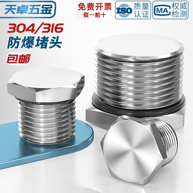 Tianzhuo Hardware 304 stainless steel external thread plug M-G-NPT metal solid joint explosion-proof waterproof dustproof plug cover G1/2 (4 points DN15) 304 material