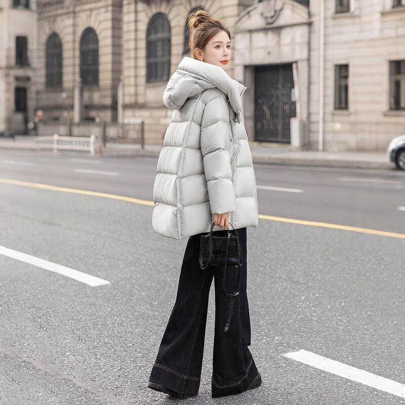 Sibaishe Fashionable 90 Down Down Jacket Women's 2025 Winter New Solid Color Hooded Loose Long Sleeve Jacket