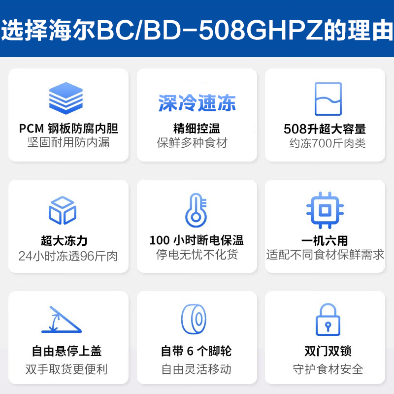 Haier commercial freezer BC/BD-508GHPZ large capacity 508 liters household refrigeration ultra-low temperature deep freezing quick freezing 24 years new deep freezing quick freezing 508GHPZ