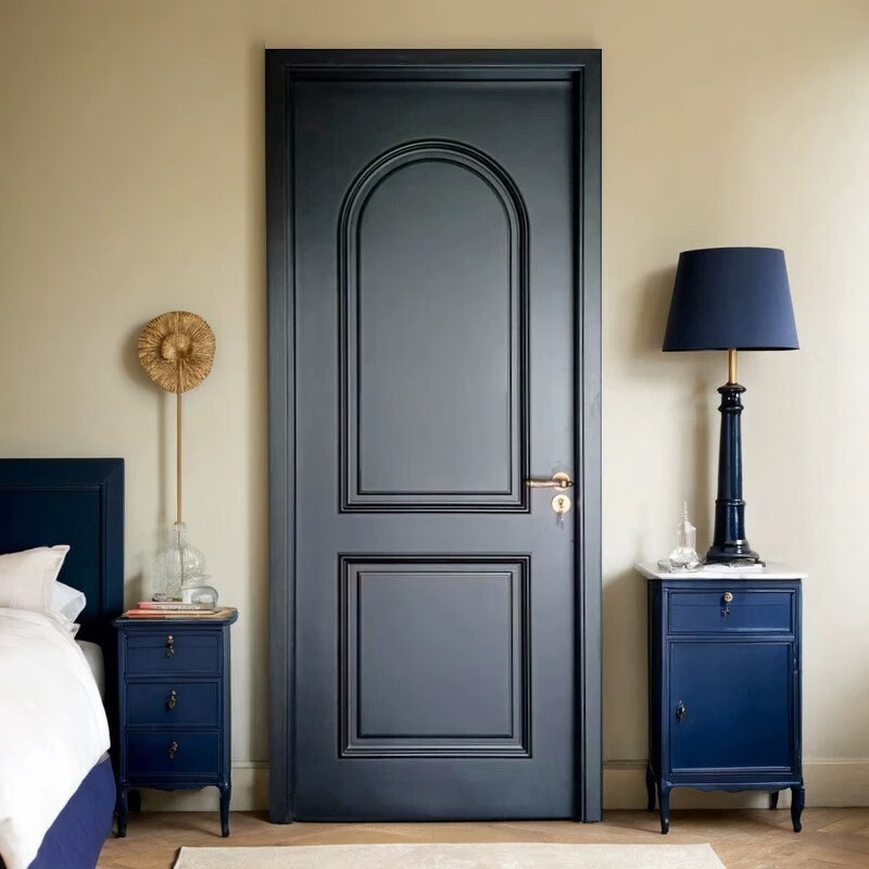 Customized French retro wooden door, interior door, solid wood door, bedroom door, room door, solid wood multi-layer paint door, silent door, solid wood composite-buttoning process