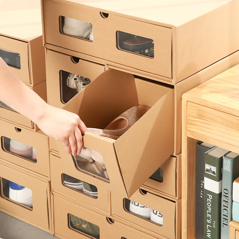 He Jiangong kraft paper drawer-type shoe box shoe cabinet transparent storage box dormitory shoe organization box thickened paper box dust-proof shoe rack universal for men and women within 46 yards 1x1x1cm