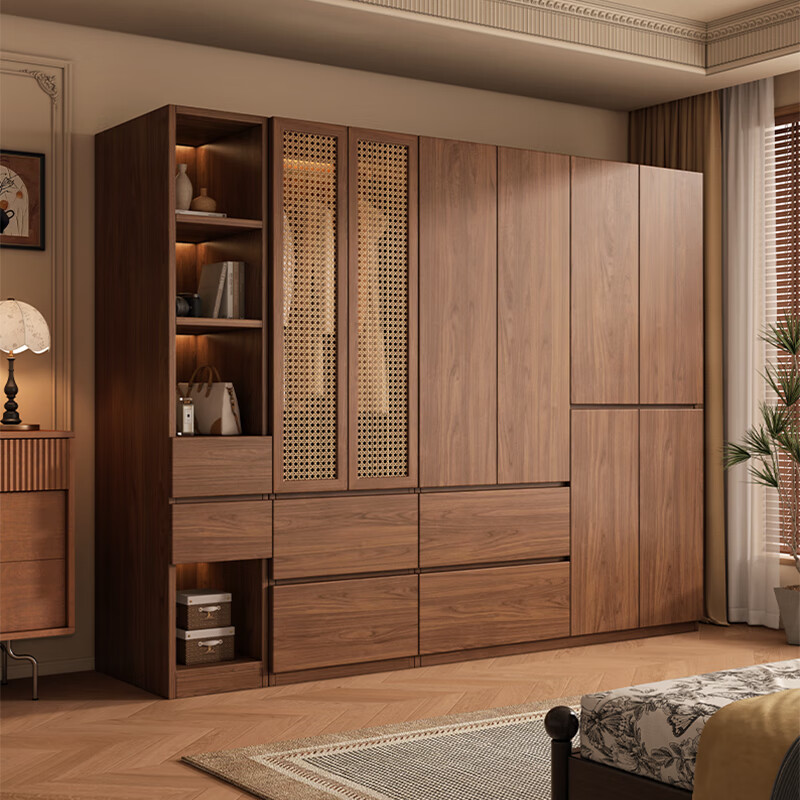 Xucai all solid wood wardrobe bedroom home modern simple 2025 new handle-free rental house children's customized wardrobe 140 main cabinets