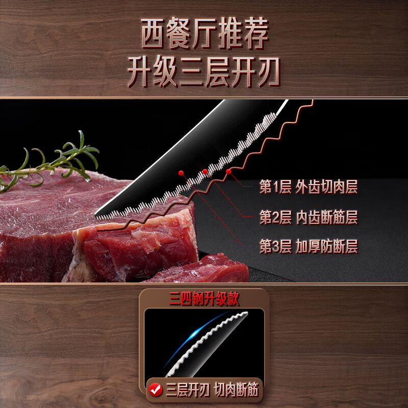 Sansi Steel Steak Knife, Fork and Spoon 316 Stainless Steel Western Food Combination Tableware Set for Two Persons Six-Piece Set 18857