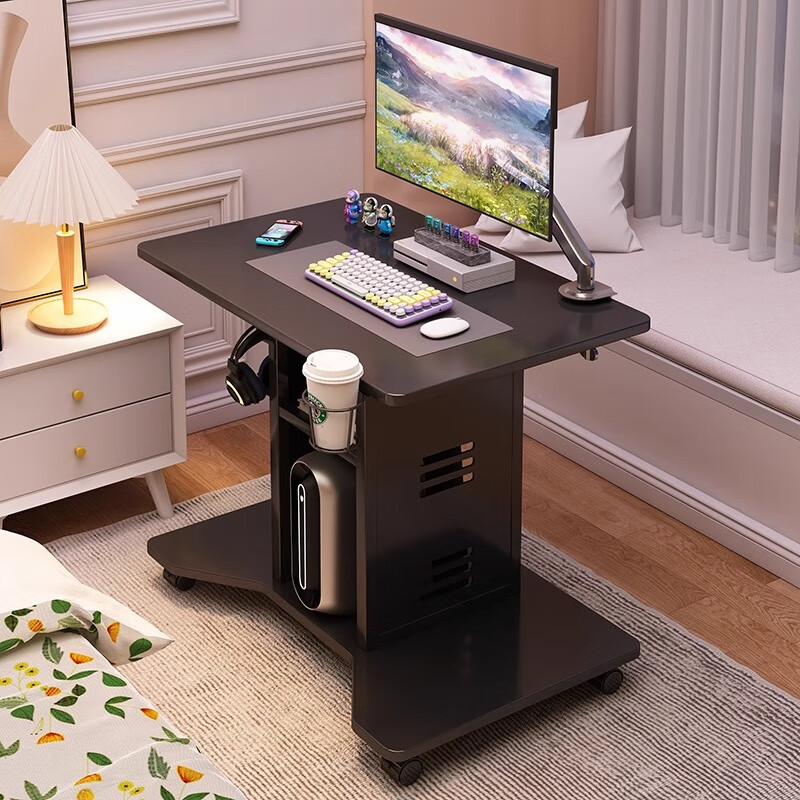 Zuoyin solid wood desktop computer desk notebook e-sports table small movable small table dormitory home bedroom bedside table Jingcang straight hair obsidian black 80*60*75cm