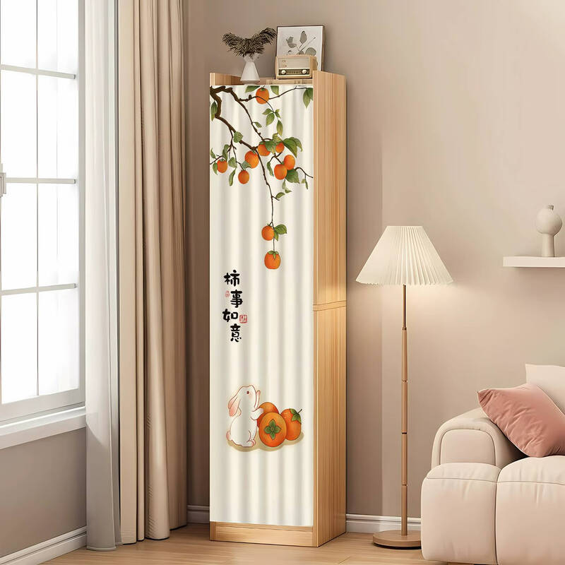 Fantasy narrow cabinet with curtains, doorless cabinets, cabinet door curtains, sliding rails, simple bookcases to cover ugly debris, dust-proof cloth curtains, everything goes well - suede shopkeeper strong, curtain width 30x height 80CM, the whole piece comes with Velcro
