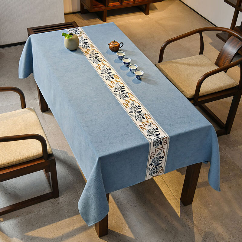 Fantasy tea table fabric long tea tablecloth dining table waterproof Zen style washable and stain-resistant rectangular conference table lace style-Brusto blue 1 piece Tablecloth size--130200