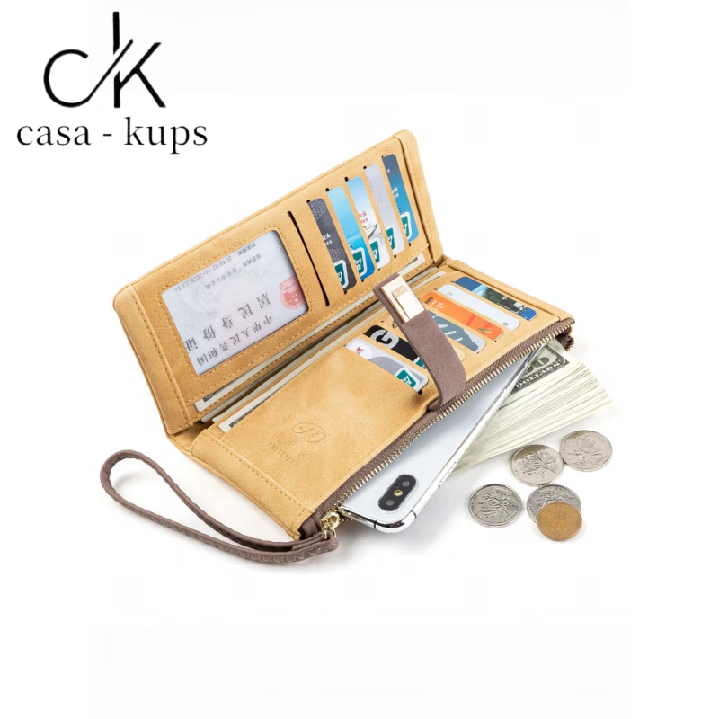 Casa-kupsCK women's long wallet 2025 Chinese Valentine's Day Korean version frosted leaf buckle zipper women's handbag yellow