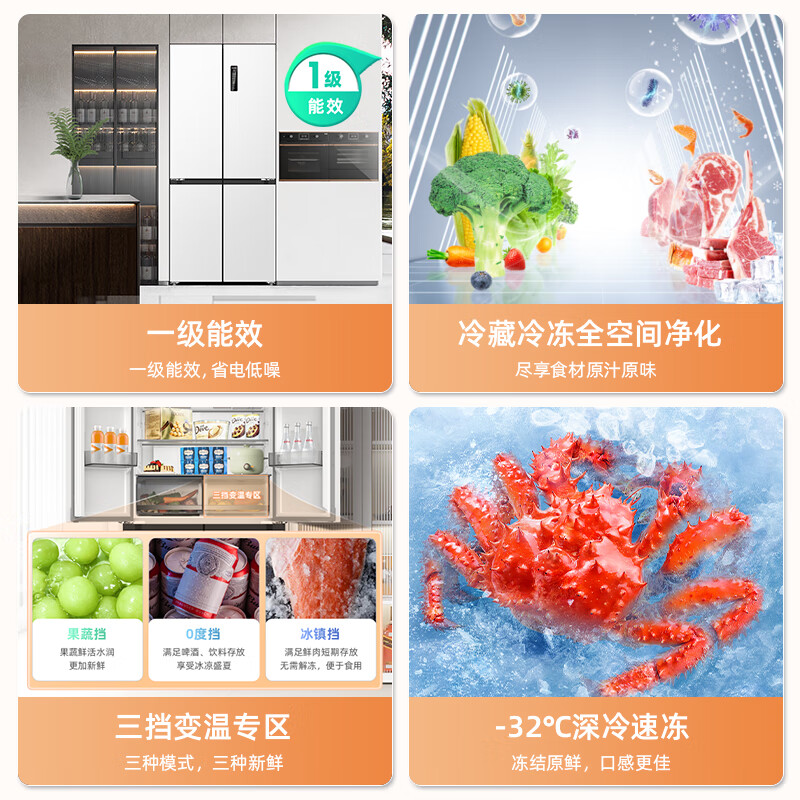 Meiling 501 liter cross four-door dual system dual cycle first-level energy-saving frost-free refrigerator ultra-thin large capacity household BCD-501WP9CX